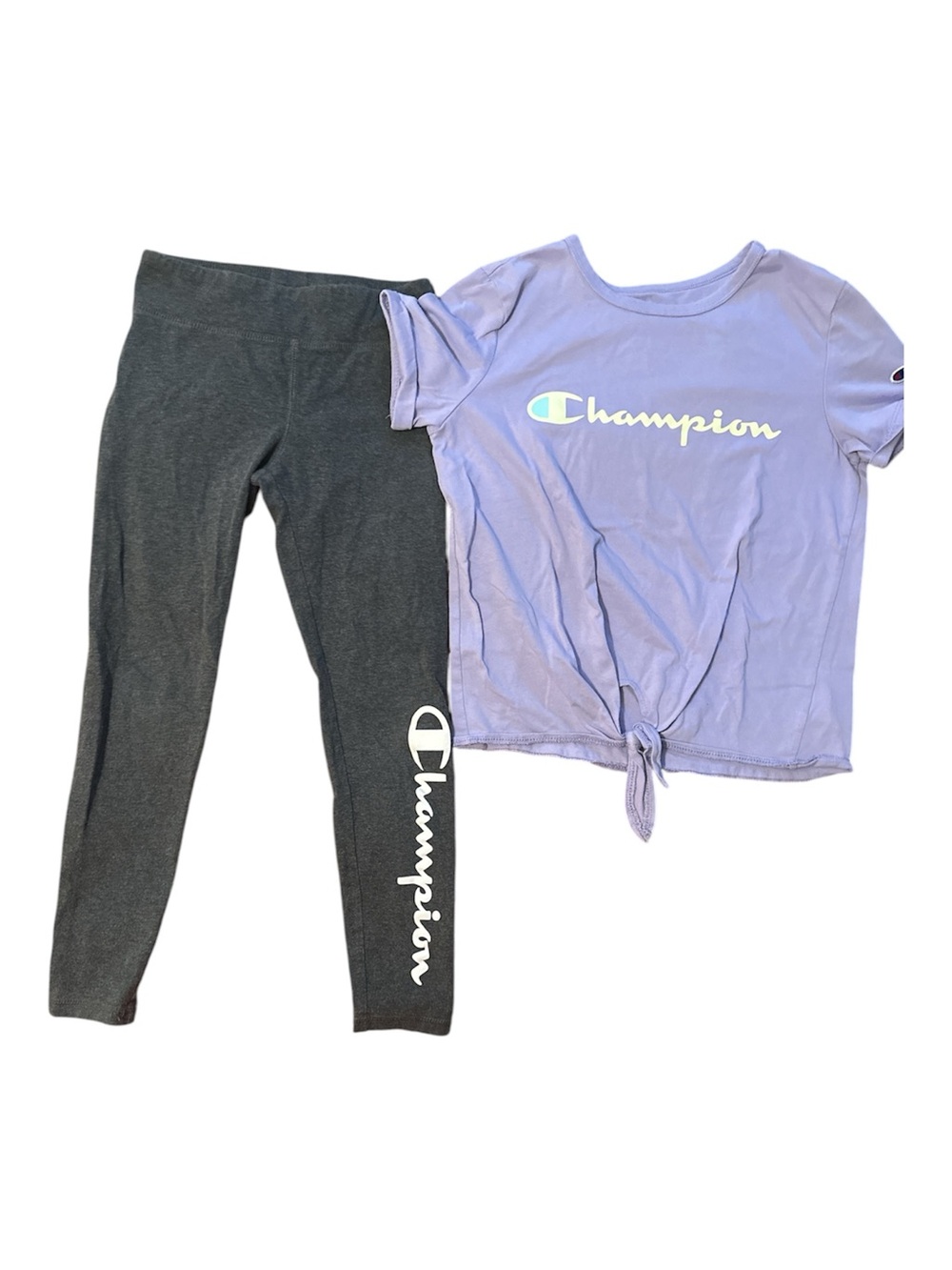 Champion Kids Lavender Tie-Front Tee & Charcoal Logo Leggings Set